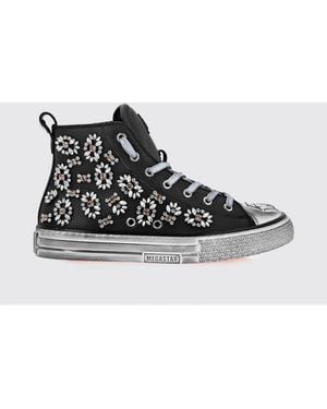 Philipp Plein Grained Leather High-Top Trainers With Rhinestones And Hexagon Logo - White