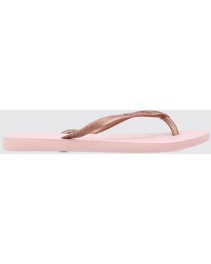 Havaianas Slim Rubber Thong Sandals With Low Heel And Tone-On-Tone Logo - Pink
