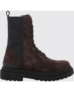 Brunello Cucinelli Wildleder-Combat-Boots Mit Monili Und Seitlichem Reißverschluss - Schwarz