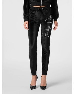 Philipp Plein Velvet Track Trousers With Rhinestone Logo - Black
