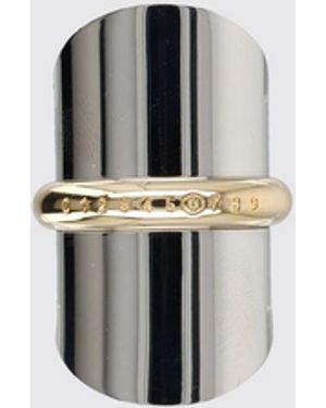 MM6 by Maison Margiela Two-Tone Chrome-Plated Brass Ring With Engraved Numeric Logo - White
