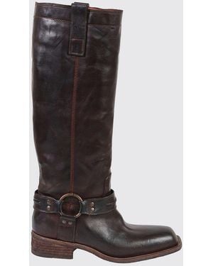 Fauzian Jeunesse Knee-High Leather Biker Boots With A Square Toe - Black