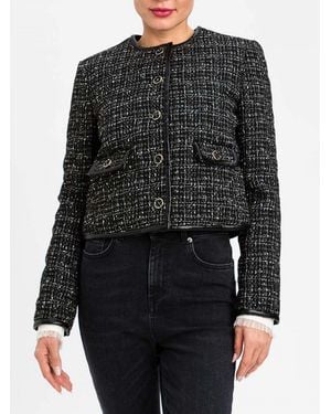 Twinset Cropped Tweed Jacket With A Crew Neck And Flap Pockets - Black