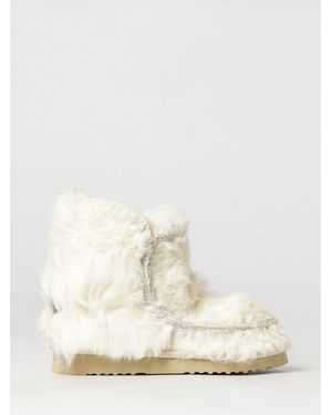 Mou Eskimo Stiefeletten Aus Weißem Fell Mit Sichtbaren Nähten Und Wollfutter