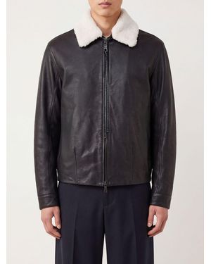 Giorgio Brato Short Leather Jacket With Fur Collar And Slit Pockets - Blue