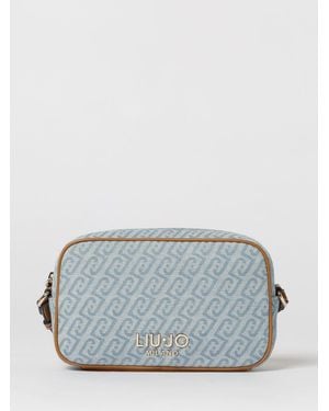 Liu Jo Mini Cotton Denim Shopping Bag With Monogram Jacquard - Grey