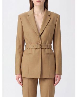 Pinko Slim Fit Single-Breasted Wool Blend Blazer With Waist Belt - Natural