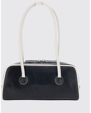 Marge Sherwood Bicolor Smooth Leather Shoulder Bag With Double Handle - White