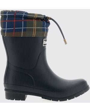 Barbour Mowbray Rubber Rain Boots With Tartan Detail And Drawstring - Blue