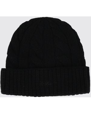 MC2 Saint Barth Gorro Beanie De Pura Lana Acanalada Con Vuelta Y Logo - Negro