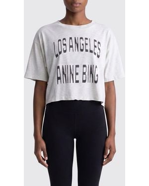 Anine Bing Crop Cotton T-Shirts With Logo - White
