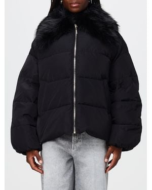 Twinset Wasserabweisende Kurze Pufferjacke Von Mit Abnehmbarem Webpelzkragen - Schwarz