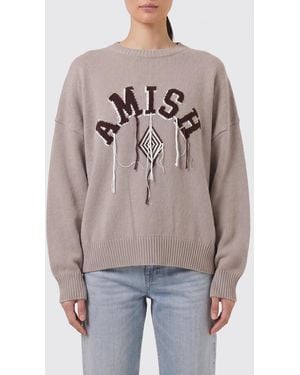 AMISH Cotton Crew-Neck Sweater With Logo - Gray