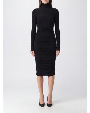 Elisabetta Franchi Wool-Knit Midi Sheath Dress With Turtleneck - Black