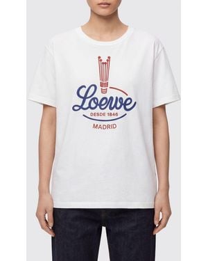 Loewe Camisetas De Algodón Con Logo - Blanco