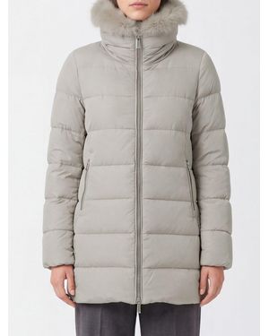 Moorer Water-Repellent Knee-Length Down Jacket With Shearling Hood - Gray