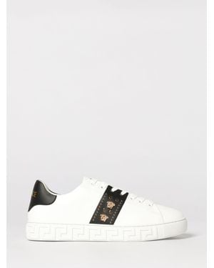 Versace Greca Leather Trainers With Mini Studs - White