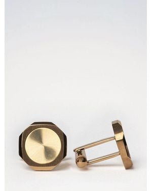 D1 Milano Chrome-Plated Steel Cufflinks With Rounded Shape And Engraved Logo - Natural