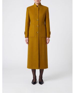 Pinko Single-Breasted Long Wool And Cashmere Blend Coat With High Neck - Green
