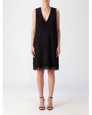 Max Mara Pure Sleeveless Tunic Mini Dress With V-Neck And Fringes - Black