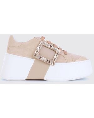 Roger Vivier Viv' Skate Suede Trainers With Jewel Buckle - Natural