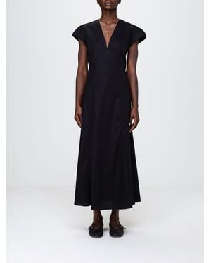 Twinset A-Line Stretch Cotton Midi Dress With V-Neck And Short Sleeves - Blue