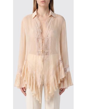 Blumarine Viscose Shirt With Lace Inserts - Natural