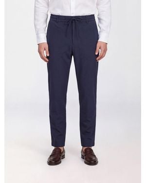 BOSS Slim Fit Technical Gabardine Pants With Drawstring Waist - Blue