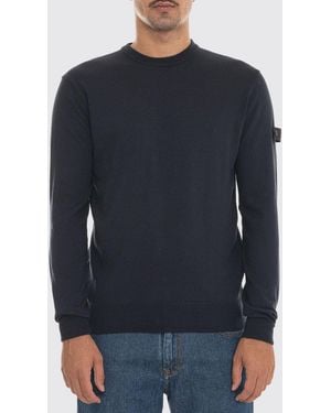 Peuterey Jersey De Cuello Redondo En Mezcla De Algodón Y Lana Con Logo - Azul