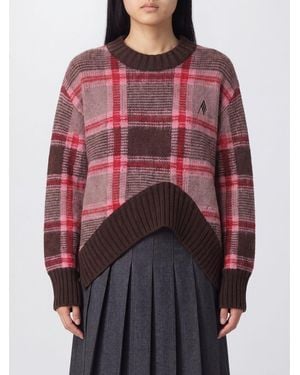 The Attico Check Wool Blend Crewneck Sweater With Asymmetric Hem - Red
