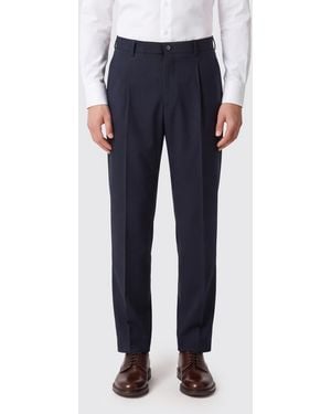 BOSS Slim Fit Pleated Virgin Wool Tailored Pants - Blue