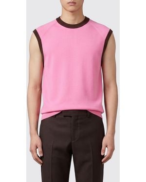 Versace Cotton Tank Top With Contrast Trims And Back Logo - Pink