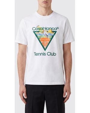 CASABLANCA Organic Cotton Crew Neck T-Shirt With Logo Print - White
