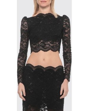 Rabanne Long-Sleeved Cropped Lace Top With Straight Neckline - Black