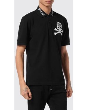 Philipp Plein Cotton Polo Shirt With Skull Print And Hexagon Logo - Black