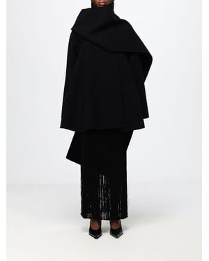 Alaïa Long Wool Cape With Hood And Asymmetric Hem - Black