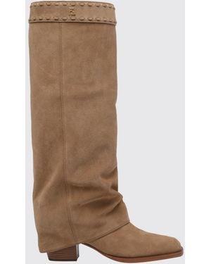 Fendi Minerva Knee-High Suede Boots With Ff Monogram - Brown