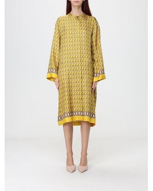 Max Mara Graphic Print Silk Chemisier Midi Dress With Mandarin Collar - Yellow