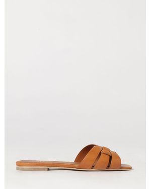 Saint Laurent Tribute Smooth Calf Leather Low-Heeled Mule Sandals - Brown