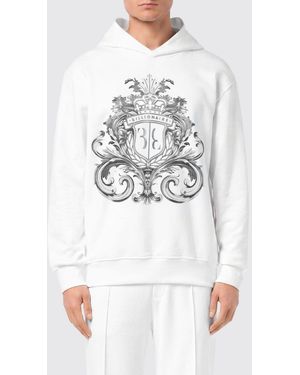 Billionaire Cotton Hoodie With Baroque Print - White