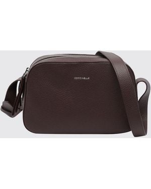Coccinelle Small Grained Leather Crossbody Bag With Zip And Laminated Logo - Brown