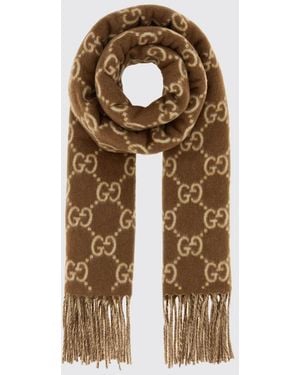 Gucci Gg Monogram Pure Cashmere Scarf With Fringed Edges - Natural