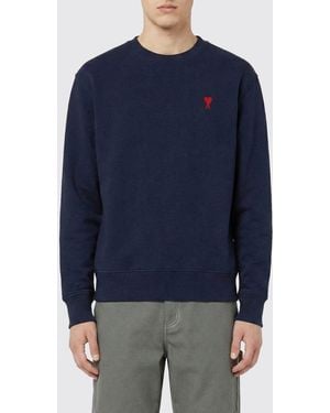 Ami Paris Crew-Neck Sweatshirt With Mini Logo - Blue