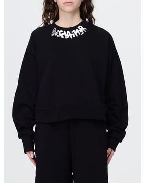 DISCLAIMER Cropped Cotton Sweater With Printed Logo And Crew Neck - Blue