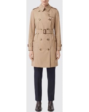 Burberry Knee-Length Double-Breasted Cotton Trench Coat With Belt And Epaulettes - Natural