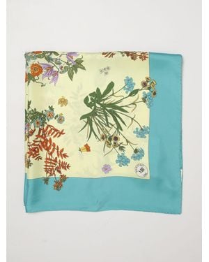 Mantero 1902 Square Silk Twill Foulard With Multicolour Floral Print - Blue