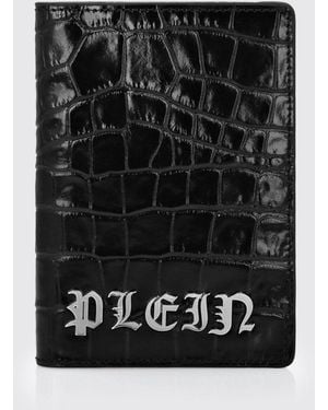 Philipp Plein Bifold Calfskin Leather Wallet With Metal Logo - Black