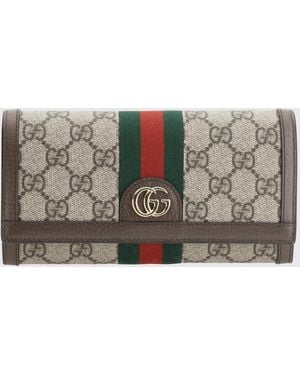 Gucci Ophidia Wallet-Tasche Aus Gg Supreme Stoff Und Leder - Grau
