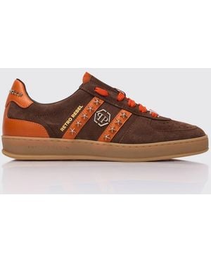 Philipp Plein Retro Rebel Suede Trainers With Applied Stars - Brown