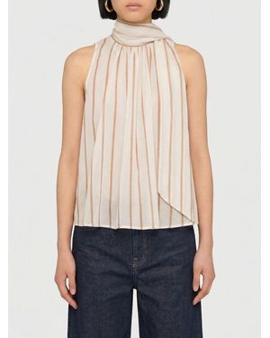 Semicouture Striped Cotton And Silk Sleeveless Top - Blue